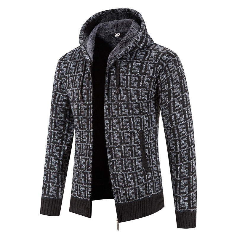 Herren Hochwertige Strickjacke mit modernem Muster und Kapuze ModeGeist
