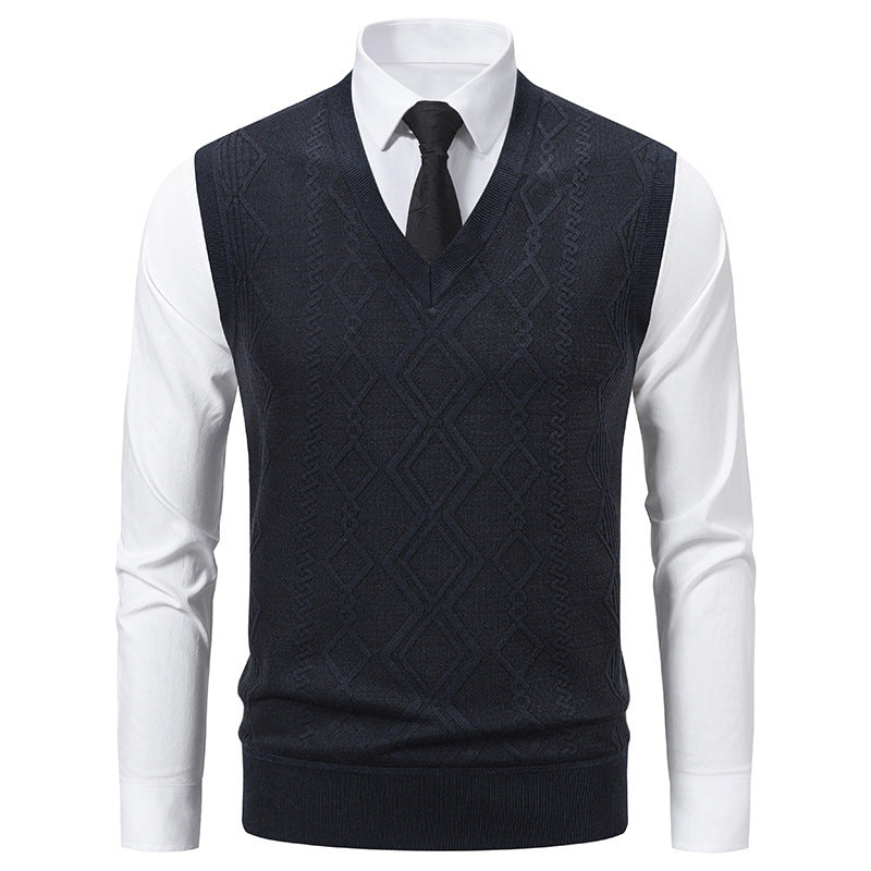 Herren Strickpullover mit V-Ausschnitt und strukturiertem Zopfmuster ModeGeist