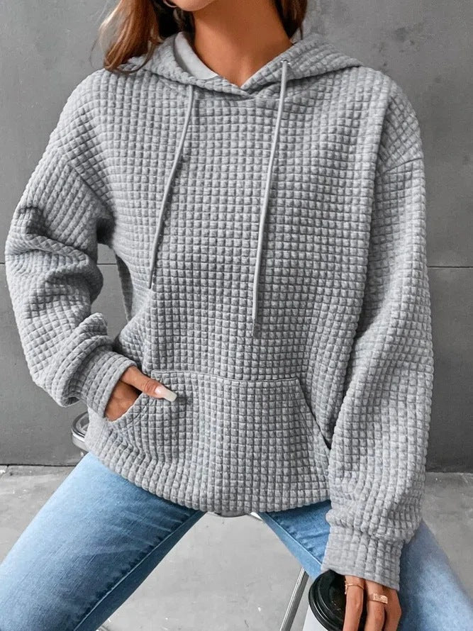 Damen Waffelstruktur Hoodie mit Kängurutasche und lässigem Schnitt ModeGeist