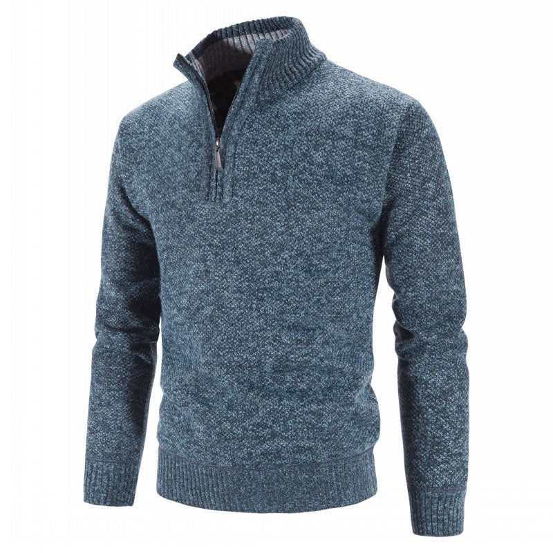 Herren modischer Strickpullover mit halbem Reißverschluss und strukturiertem Design ModeGeist