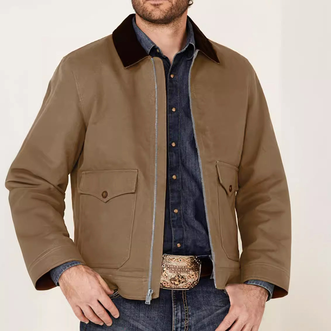 Herren robuste Baumwolljacke mit wärmemantellähnlichem Kragen ModeGeist