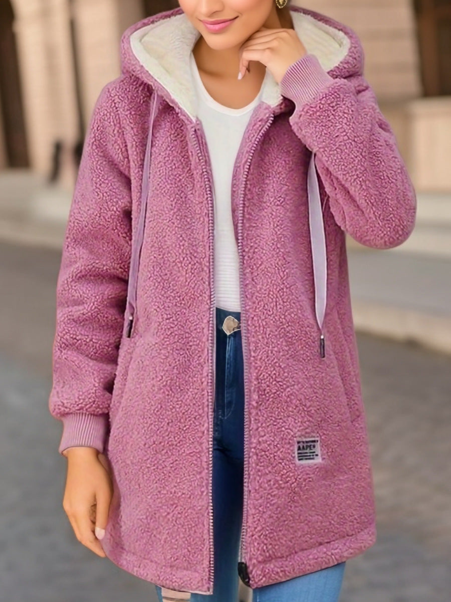 Damen Lässige Teddyjacke mit Kapuze und praktischen Taschen ModeGeist