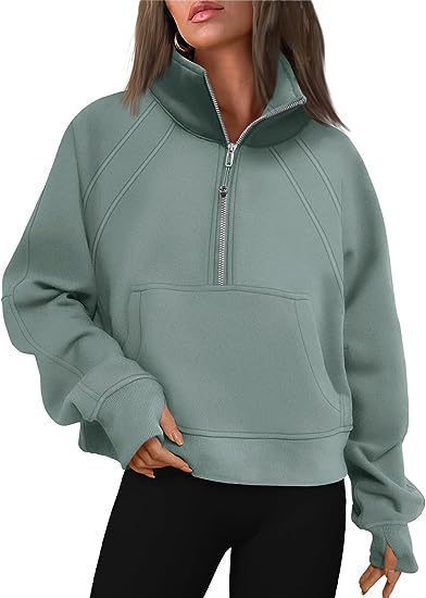 Damen kuscheliger Half-Zip Pullover mit Kapuze und Kängurutasche ModeGeist