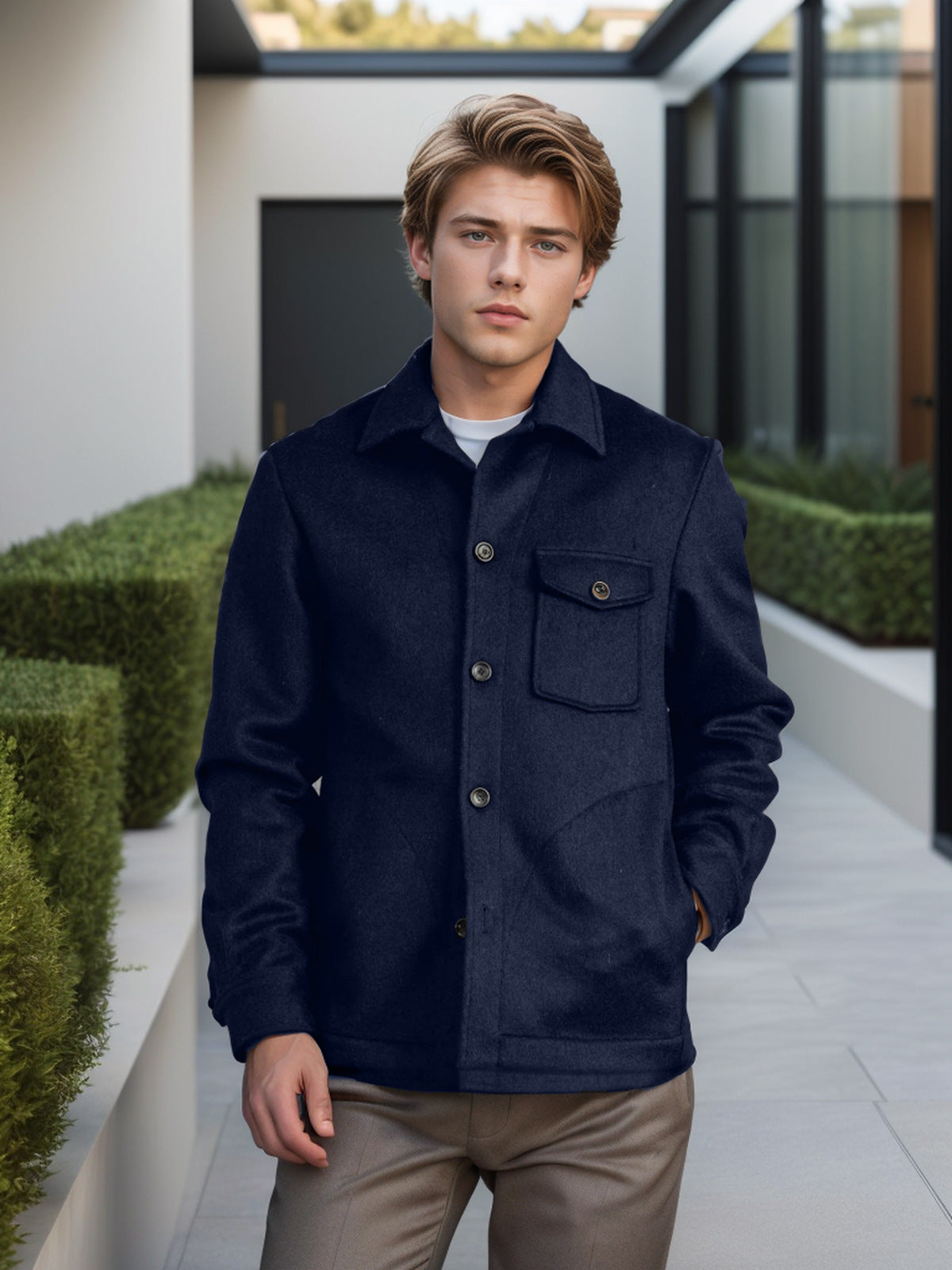 Herren elegante Bouclejacke mit praktischen Taschen ModeGeist