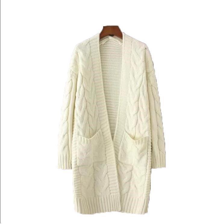 Damen Strickjacke mit grobem Zopfmuster und Taschen ModeGeist