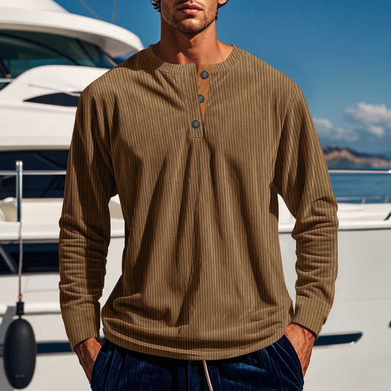 Herren Langarmshirt mit Knopfleiste und Rippstruktur ModeGeist