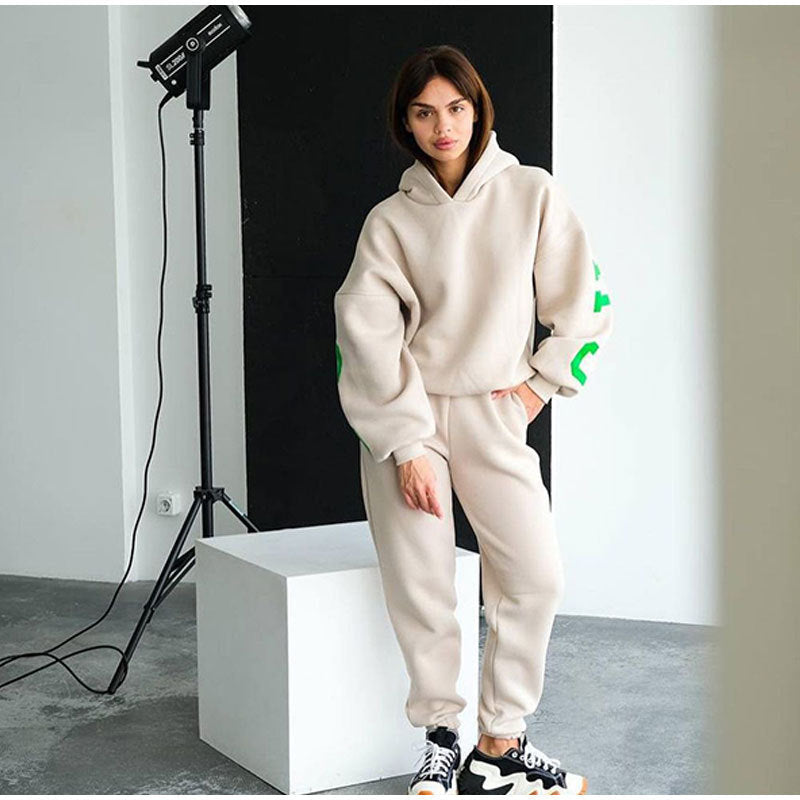 Damen Lässiger Oversize-Sweatanzug mit Kapuze und elastischem Bund ModeGeist