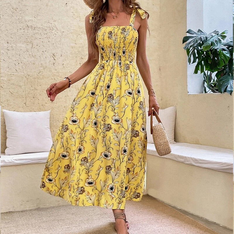 Modisches Maxikleid für Damen mit Blumenmuster und dehnbarem Oberteil