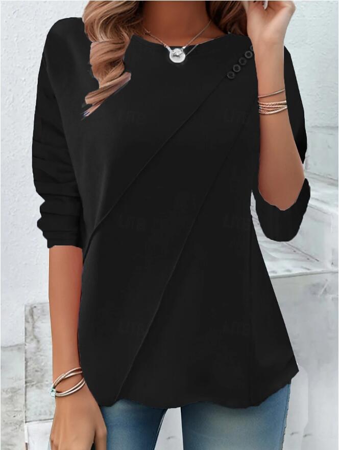 Damen modisches Oberteil mit asymmetrischem Saum und Knopfdetails ModeGeist