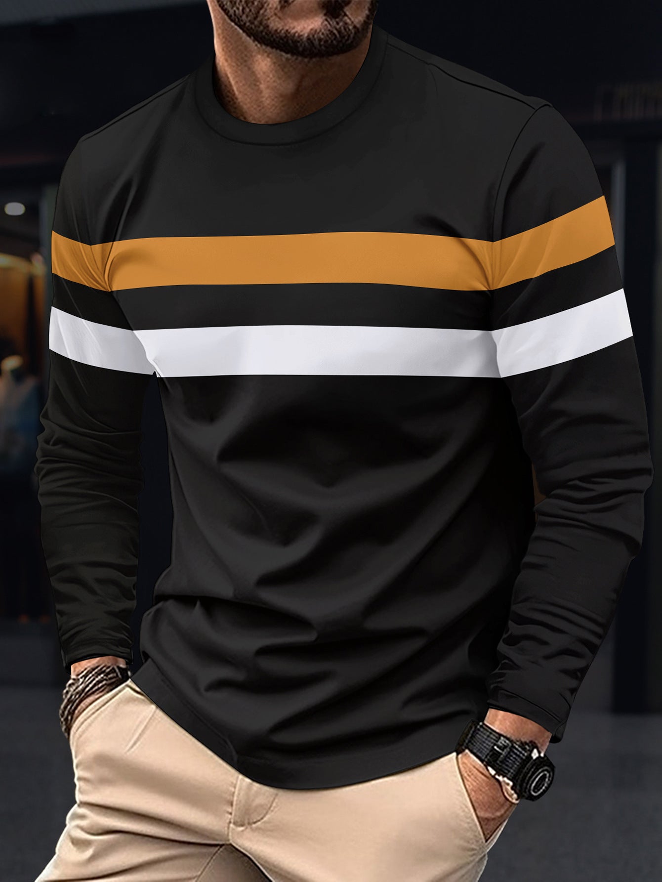 Herren modisches Langarmshirt mit sportlichen Streifen ModeGeist