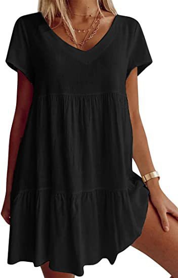Leichtes Damen Sommerkleid mit V-Ausschnitt und weitem Rock, lässiger Style von MODEGEIST