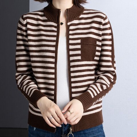 Damen Strickjacke mit Stehkragen und Reißverschluss ModeGeist