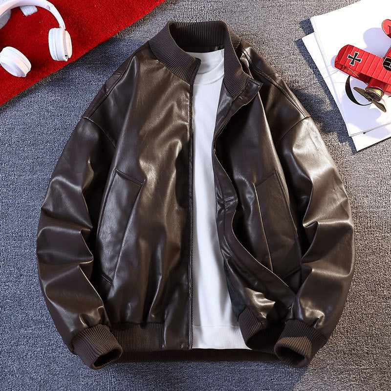 Herren Kunstleder Bomberjacke mit elastischen Rippbündchen und praktischen Taschen ModeGeist