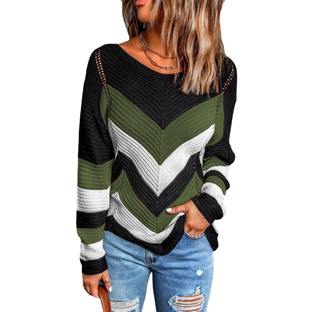 Damen Lässiger Strickpullover mit Chevron-Muster und luftigem Schnitt ModeGeist