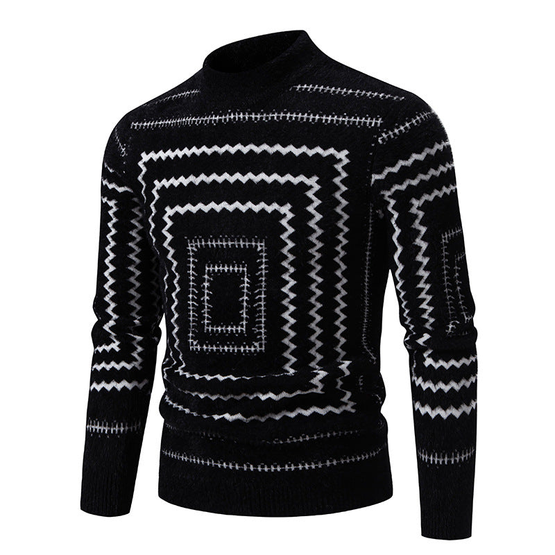Damen Strickpullover mit geometrischem Muster und hohem Kragen ModeGeist