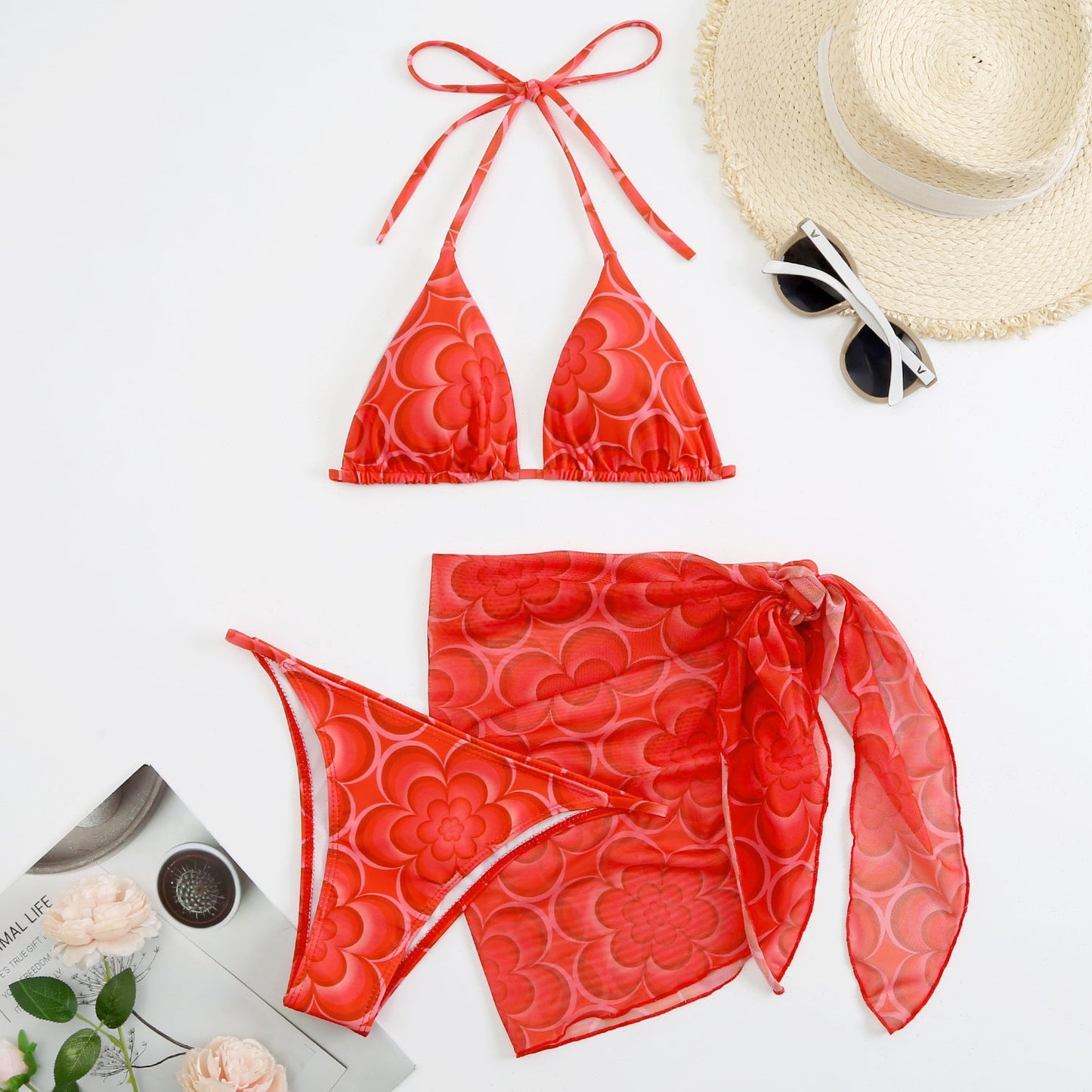 Modegeister Damen Bikini mit floralem Muster und Wickelrock