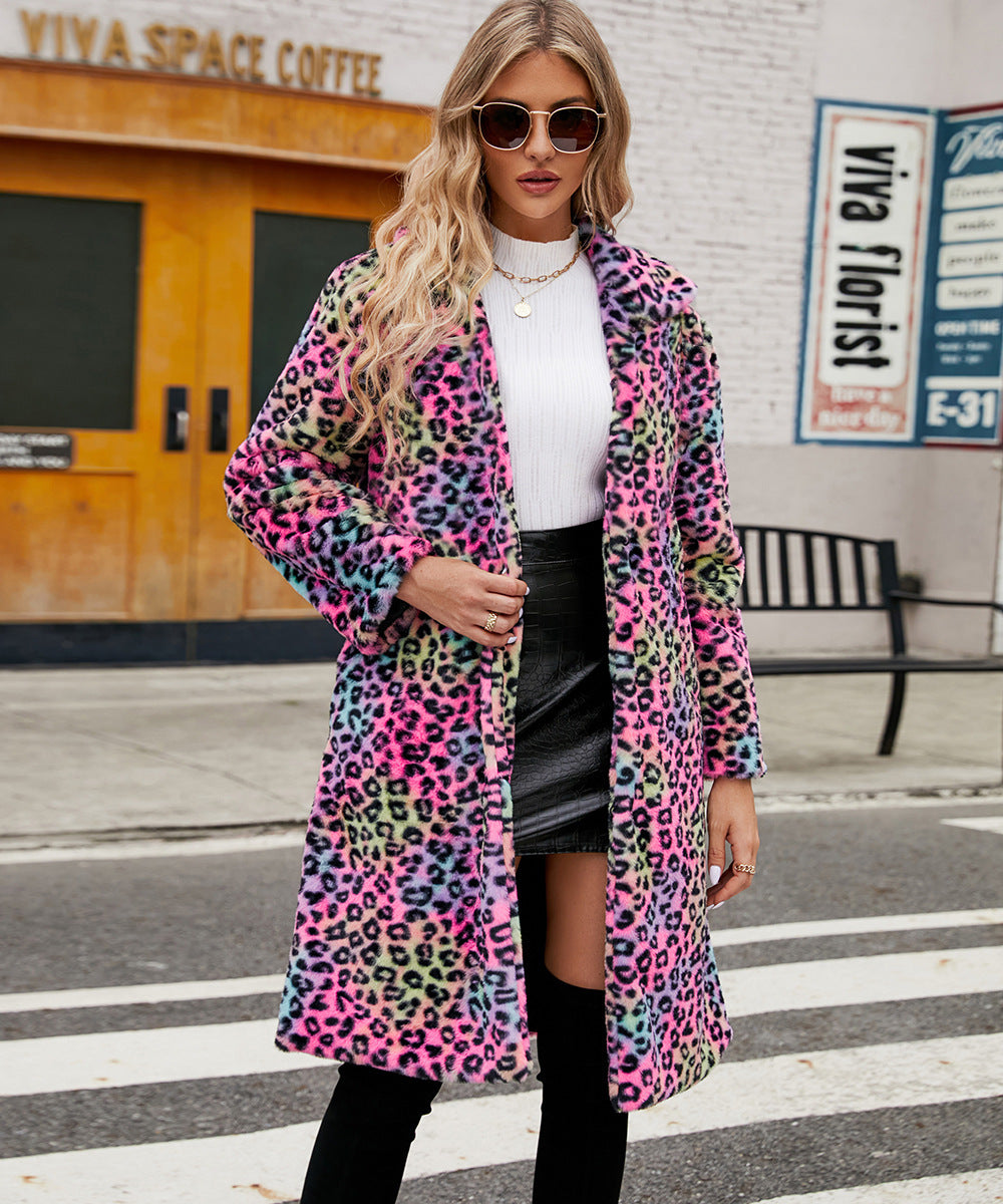 Damen Flauschiger Leoparden-Mantel ModeGeist