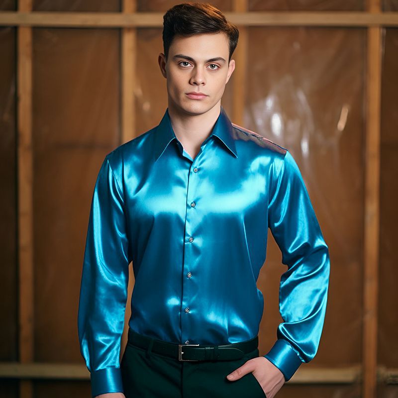 Herren Hemd aus glänzendem Satin mit modernem Kragen ModeGeist