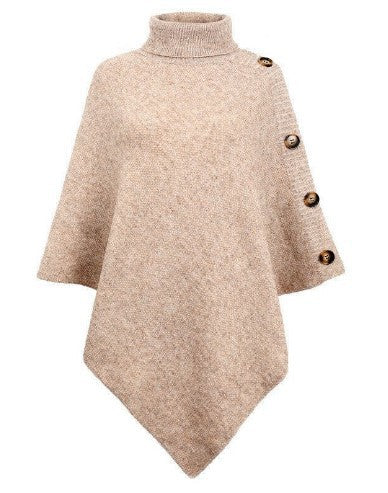 Damen Strick-Poncho mit steigendem Kragen und dekorativen Knopfdetails ModeGeist