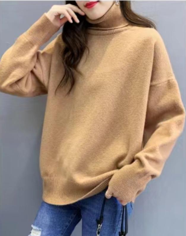 Damen Oversized Pullover mit hohem Kragen und Puffärmeln ModeGeist