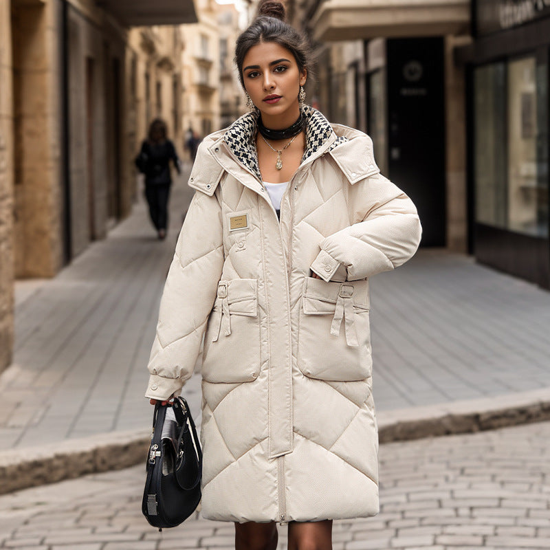 Damen gefütterter langärmliger Winterparka mit verstellbarem Kapuzenkragen und praktischen Taschen ModeGeist
