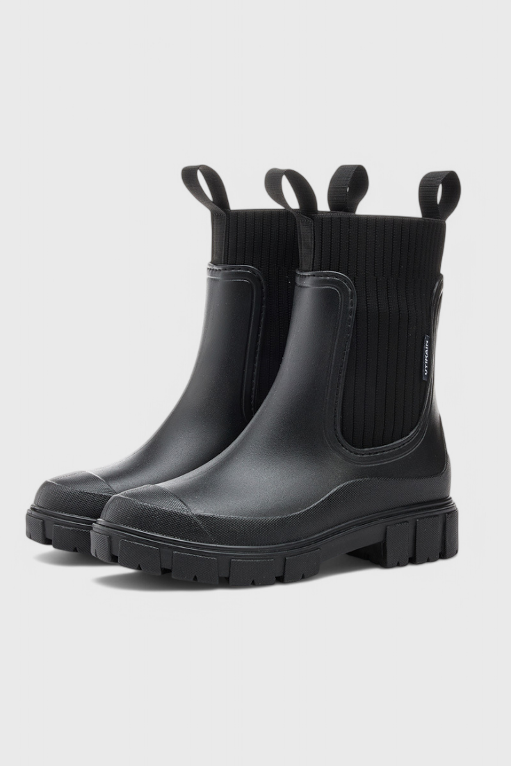 MODEGEIST Damen Chelsea-Boots Wasserdicht Schwarz Leder Stiefelette