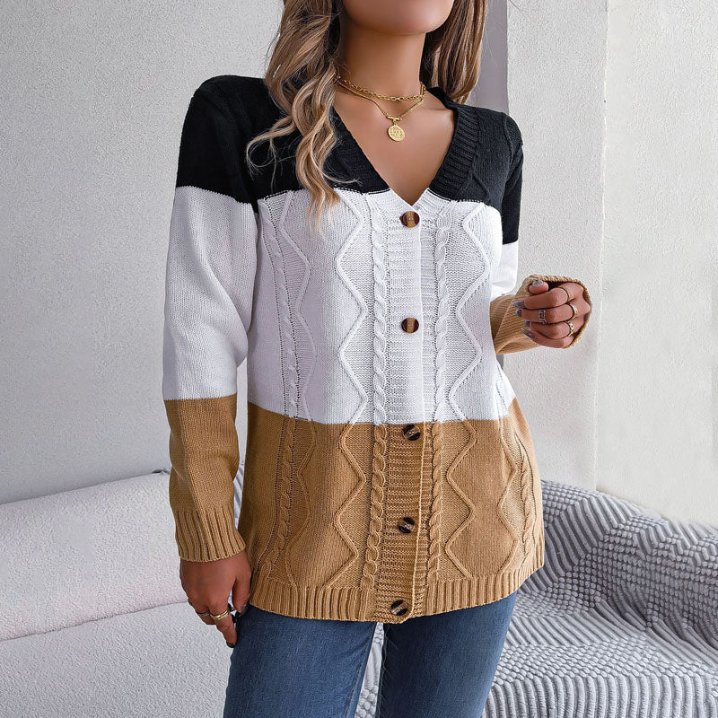 ModeGeist | Farbblock Strickjacke mit Modischem Stil