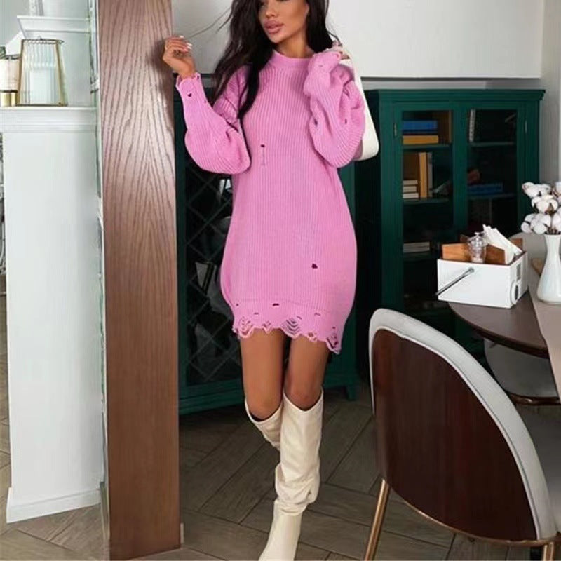 Damen Grobstrickkleid mit lässigem Schnitt und modischen Details ModeGeist