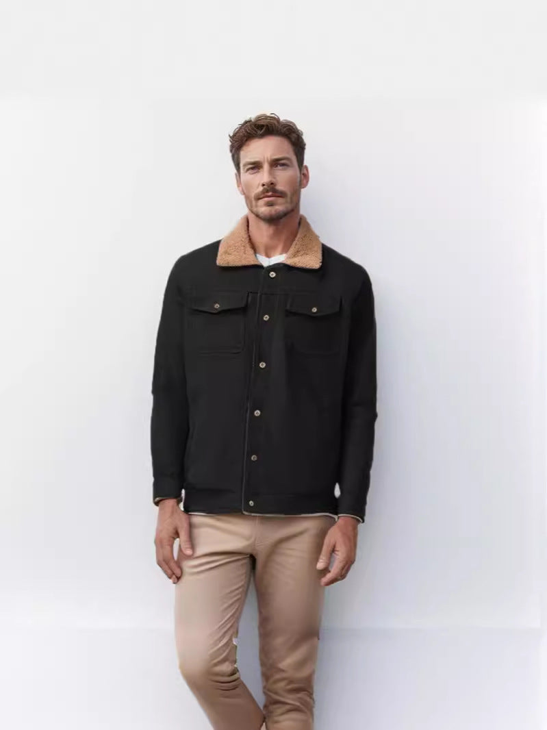 Herren lässige Jacke mit Kunstfellkragen und praktischen Taschen ModeGeist