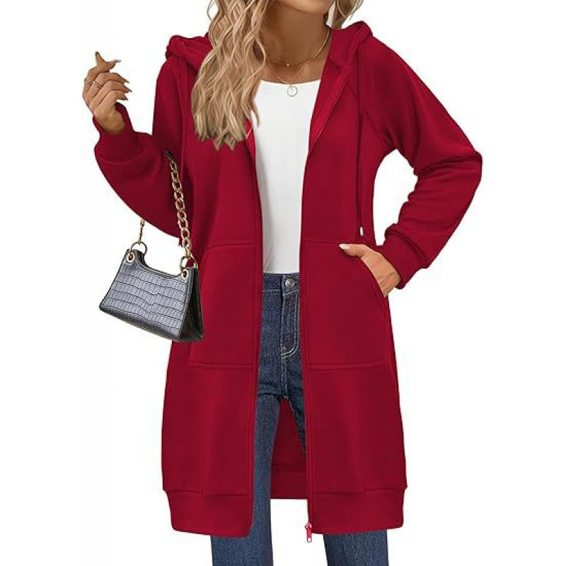 Damen modische Kapuzenjacke mit seitlichen Eingrifftaschen und Reißverschluss ModeGeist