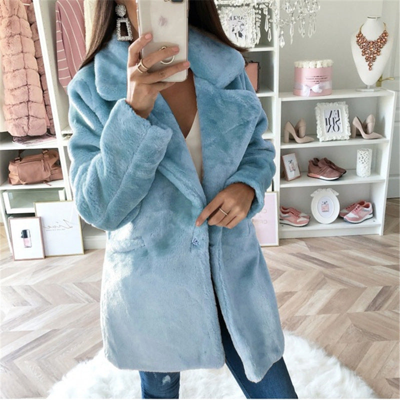 Damen Elegante Kunstfell-Jacke mit aufgesetzten Taschen und großem Revers ModeGeist
