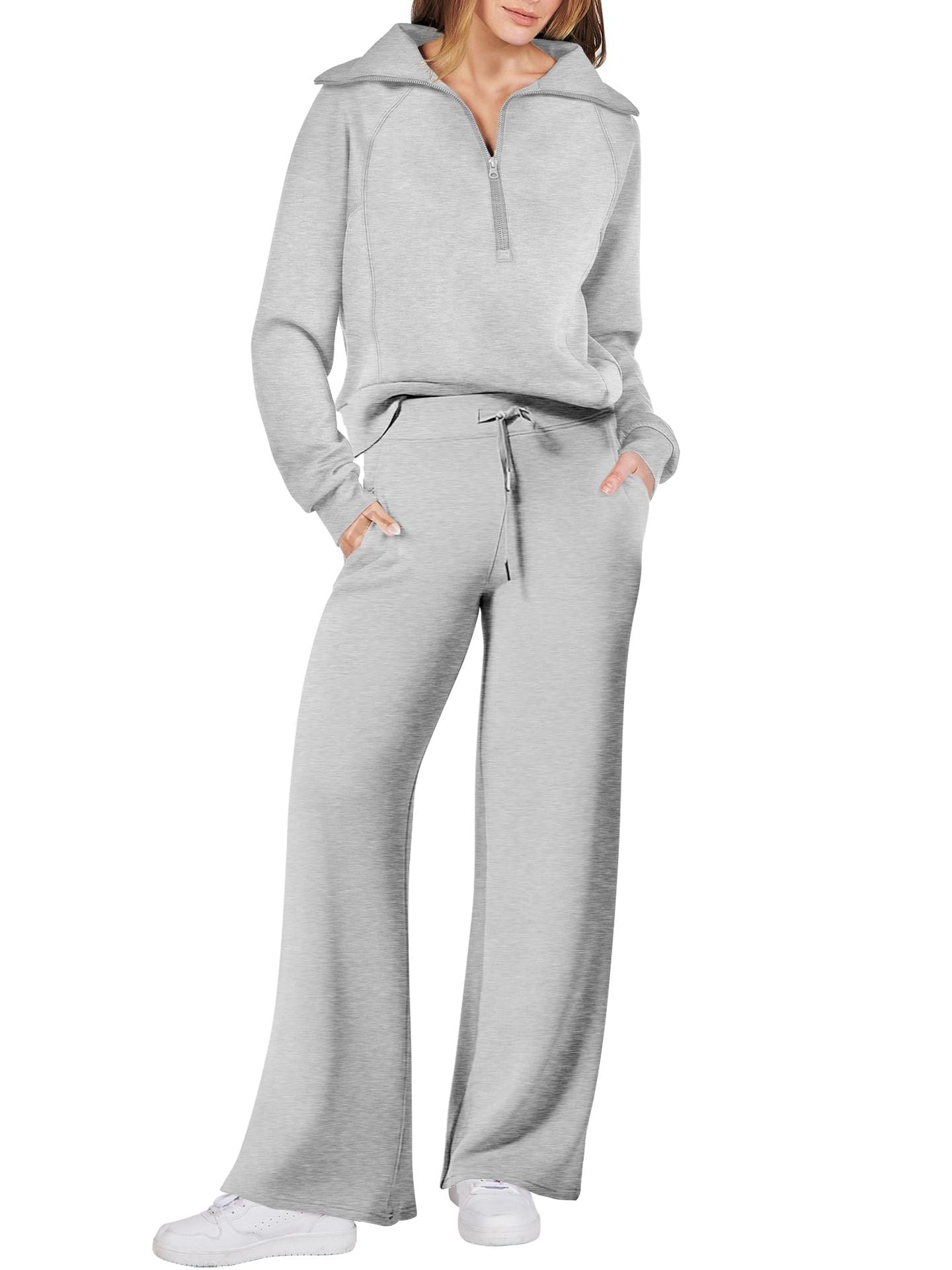 Damen lässiges Zweiteiler-Set mit Reißverschluss und Eingrifftaschen ModeGeist