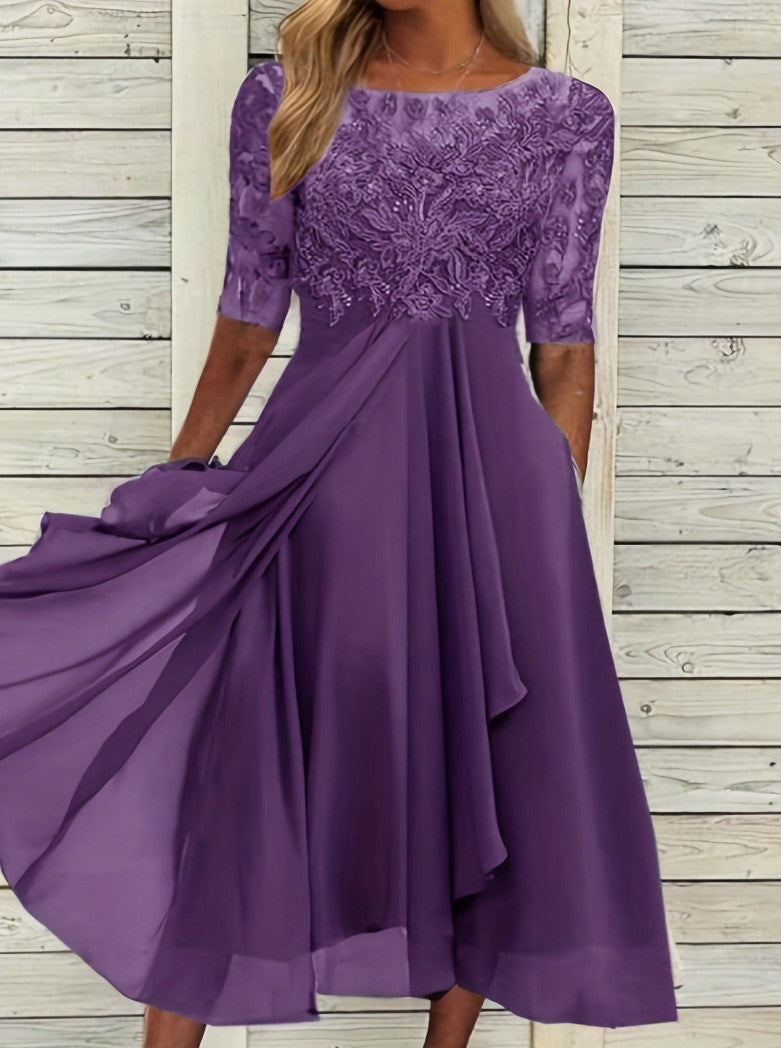 Elegantes Cocktailkleid für Damen mit Spitze und fließendem Rock von MODEGEIST