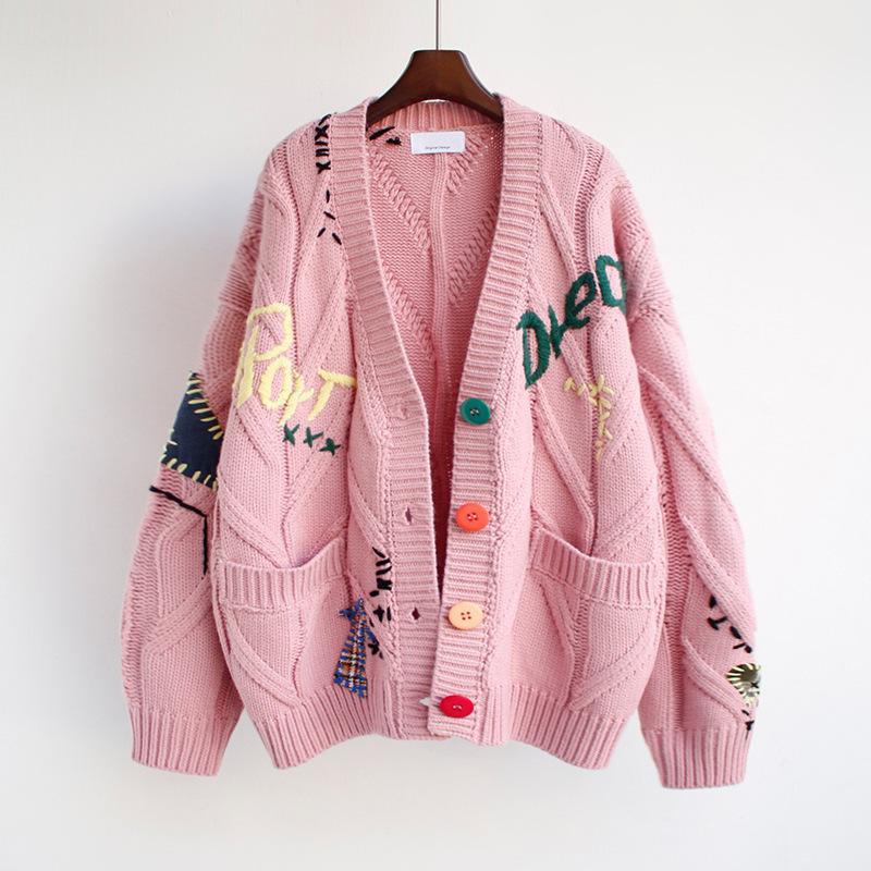 Damen gefütterter Strickcardigan mit bunten Knöpfen und einzigartigem Design ModeGeist