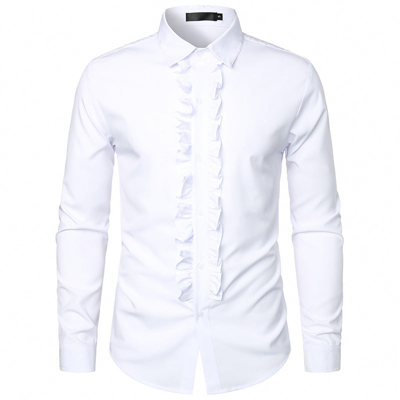 Herren Langarmhemd mit Rüschenverzierung und eleganten Knopfdetails ModeGeist