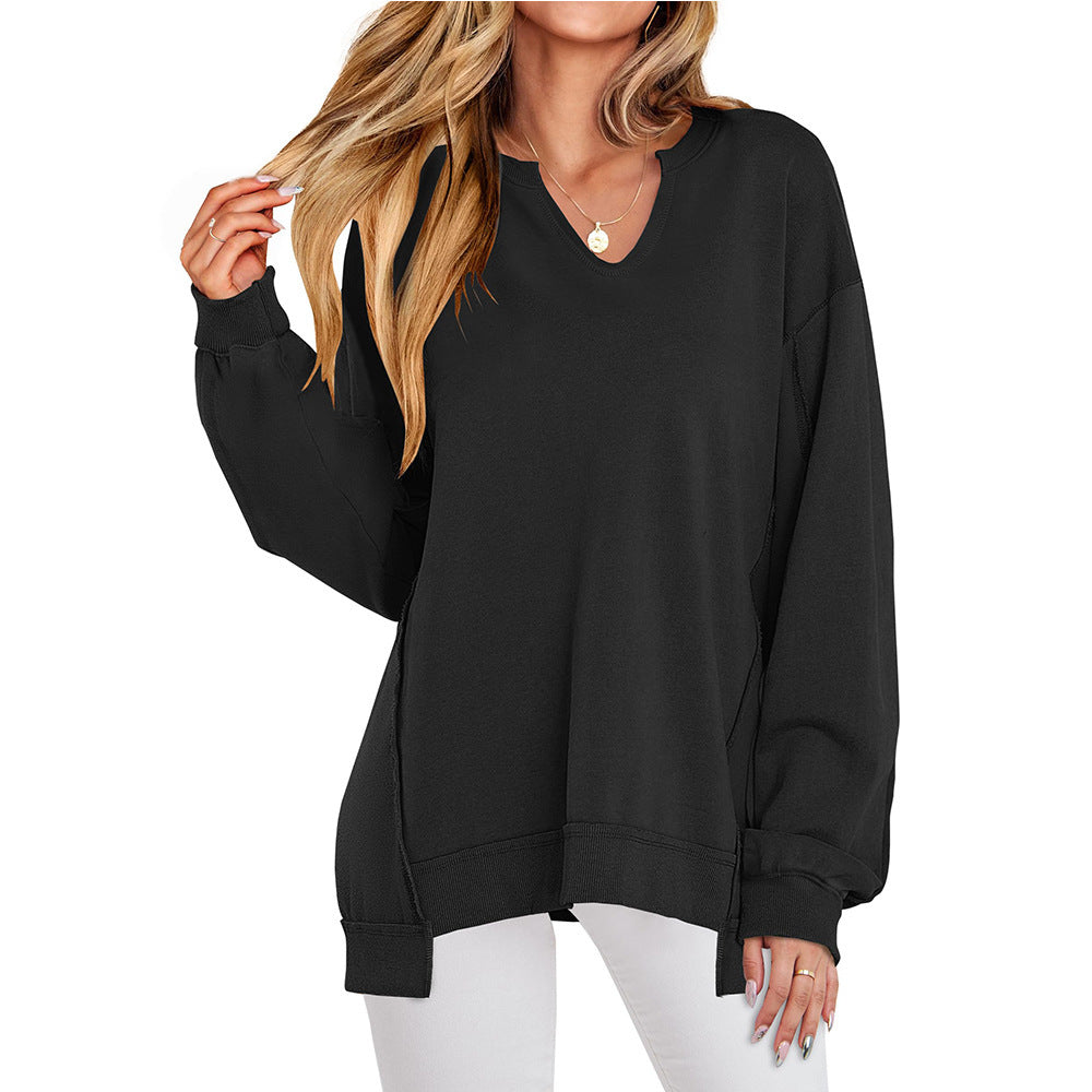 Damen Lässiger pullover mit V-Ausschnitt und überschnittenen Ärmeln ModeGeist