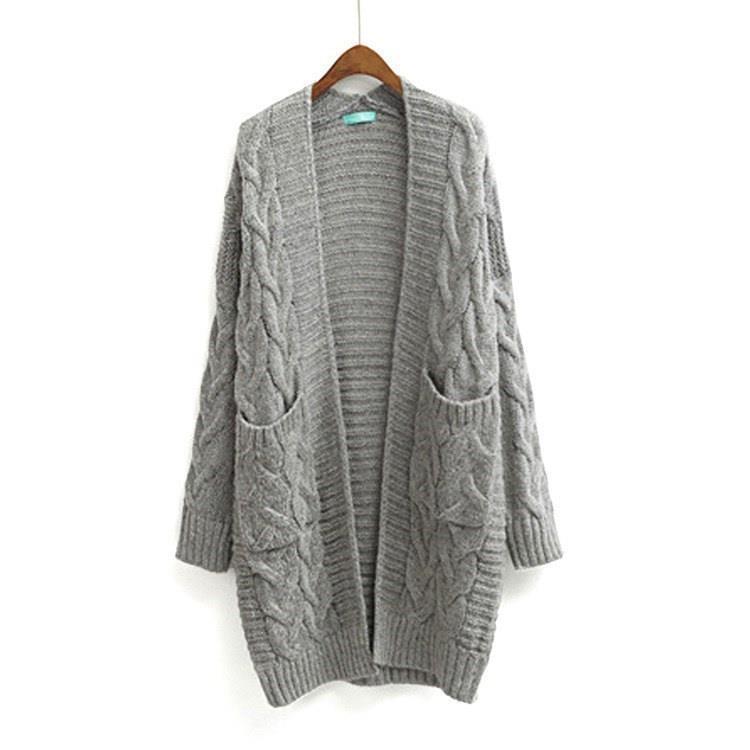 Damen Strickjacke mit grobem Zopfmuster und Taschen ModeGeist