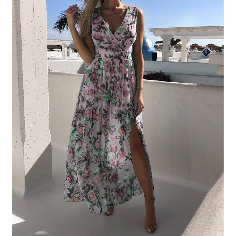 Elegantes Maxikleid für Damen mit floralem Muster und Schlitz von MODEGEIST