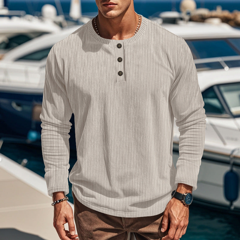 Herren Langarmshirt mit Knopfleiste und Rippstruktur ModeGeist