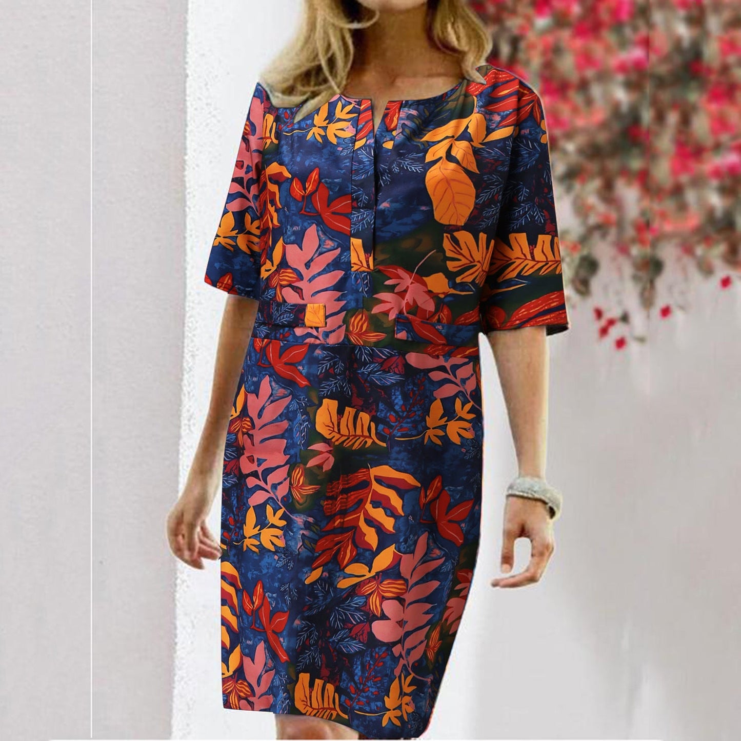 Modisches Damen-Freizeitkleid mit lockerem Schnitt und Blumenmuster