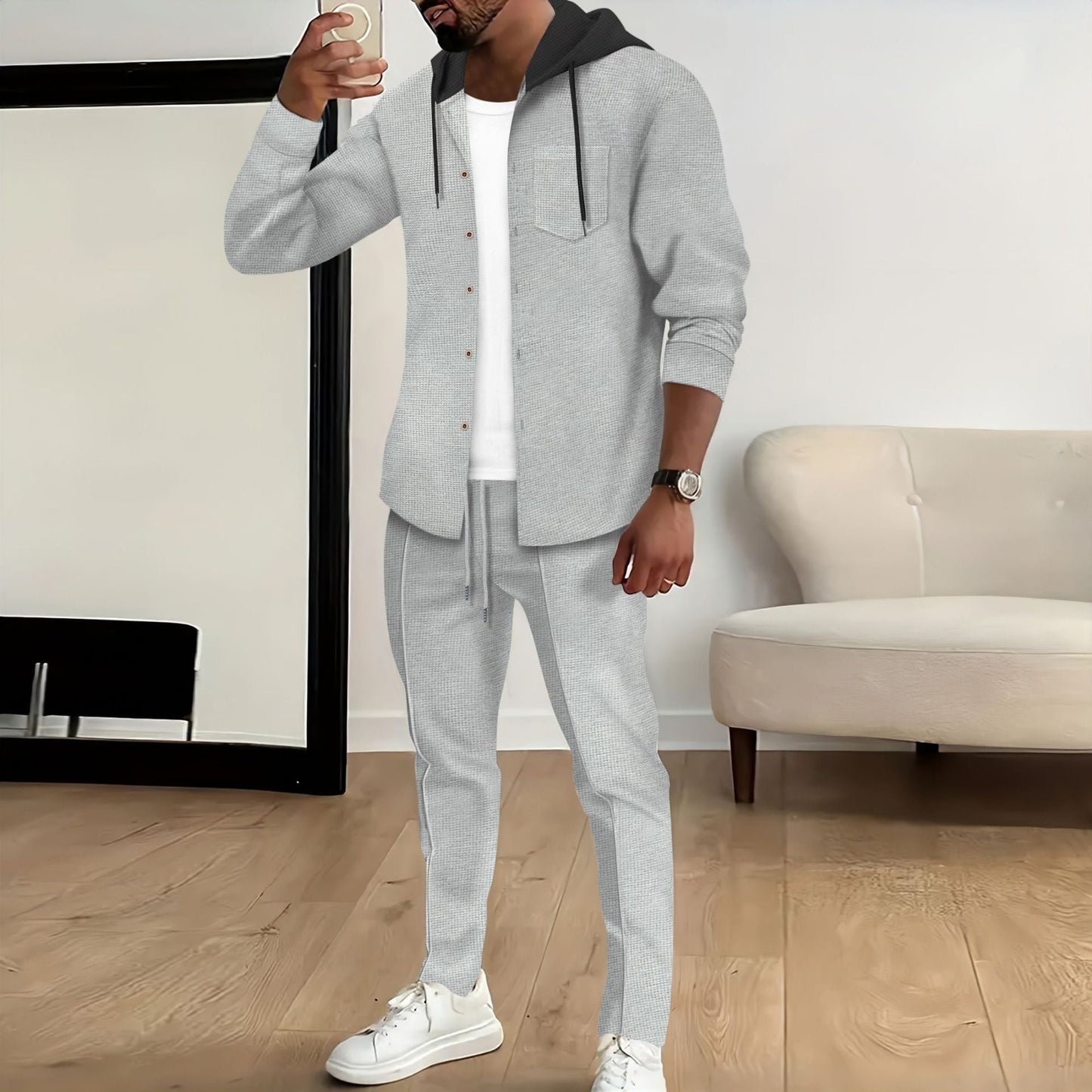 Herren Freizeitanzug mit knopfbarem Oberteil und lässiger Kapuze ModeGeist