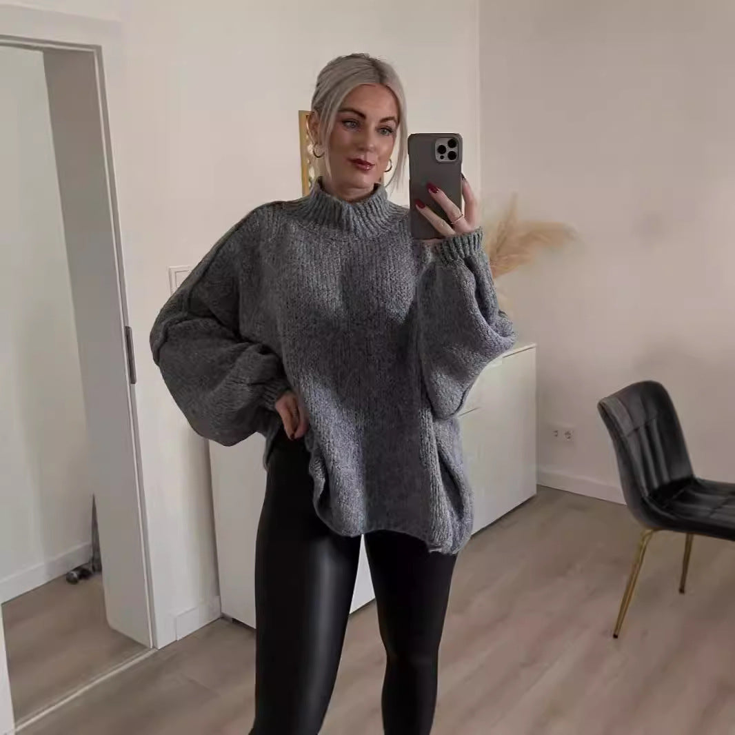 Damen kuscheliger Oversize-Pullover mit weiten Ärmeln und strukturiertem Strick ModeGeist
