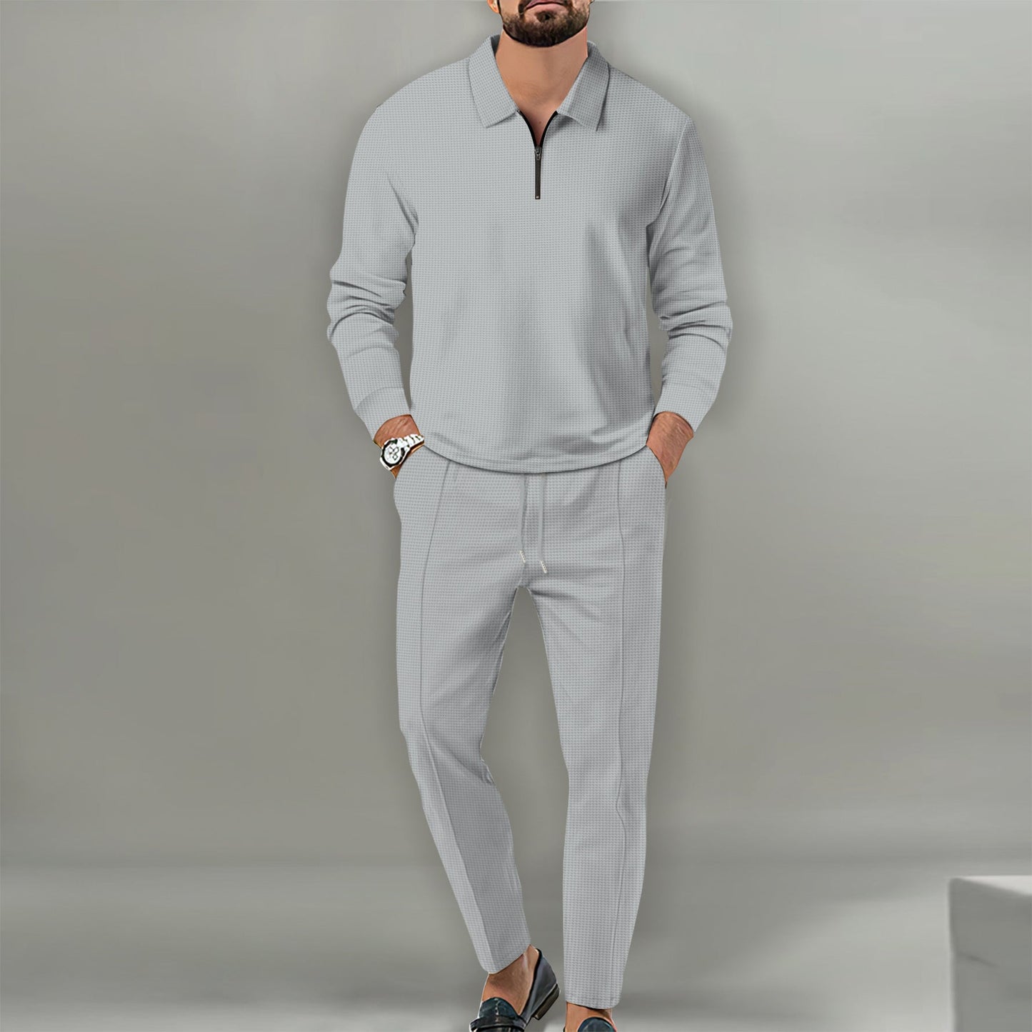 Herren Sportlicher Sweater mit Reißverschluss und eleganter Slim-Fit Hose ModeGeist