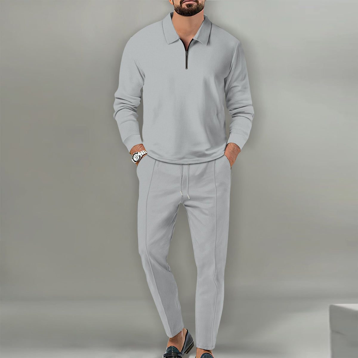 Herren Sportlicher Sweater mit Reißverschluss und eleganter Slim-Fit Hose ModeGeist