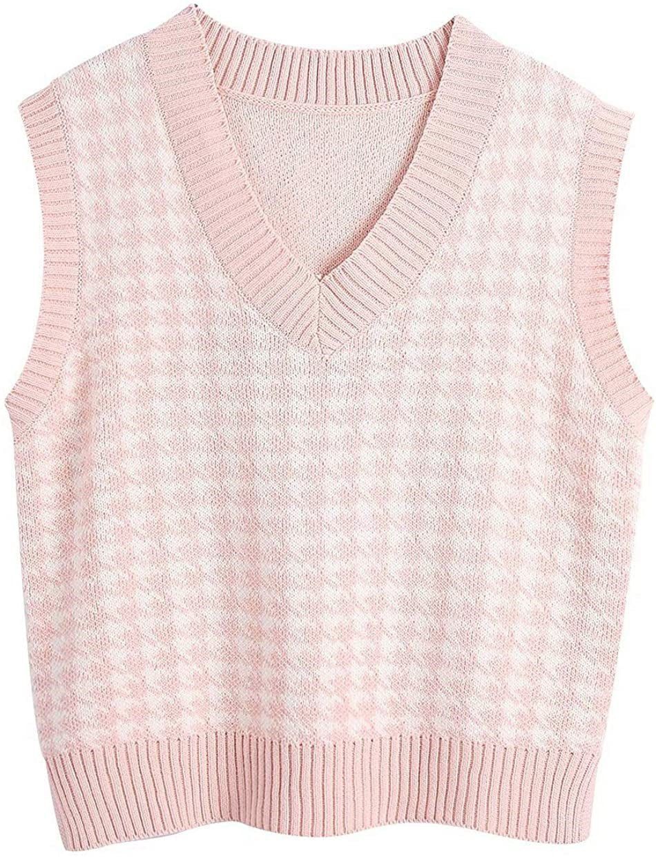 Damen ärmellose Strickweste mit modernem Hahnentrittmuster ModeGeist