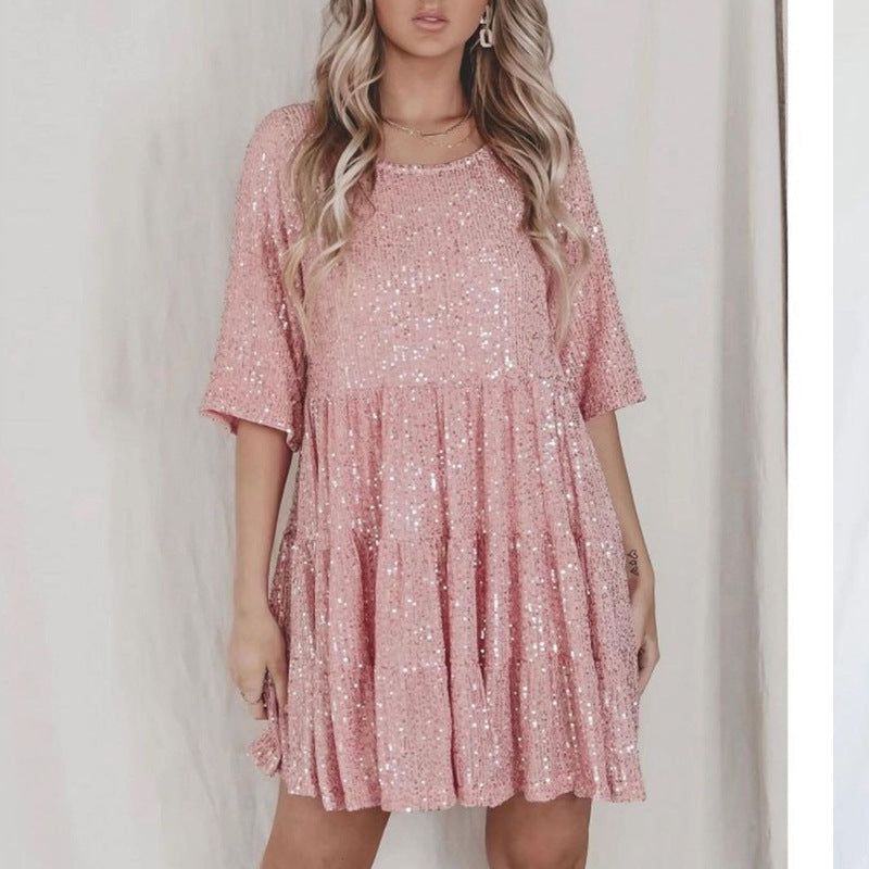Damen funkelndes.Blusenkleid mit lockerer Passform ModeGeist