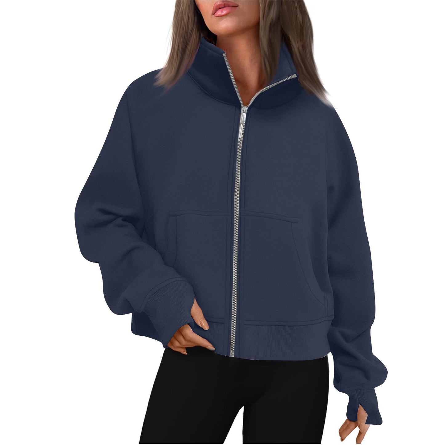 Damen bequeme Sweatjacke mit hohem Kragen ModeGeist