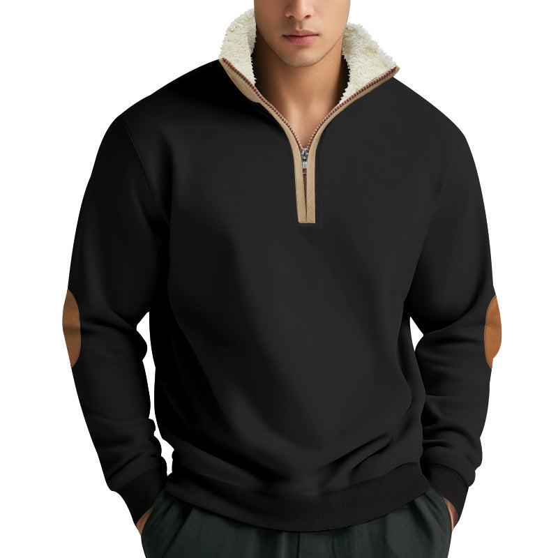 Herren Fleece Pullover mit Stehkragen und Kontrastdetails ModeGeist