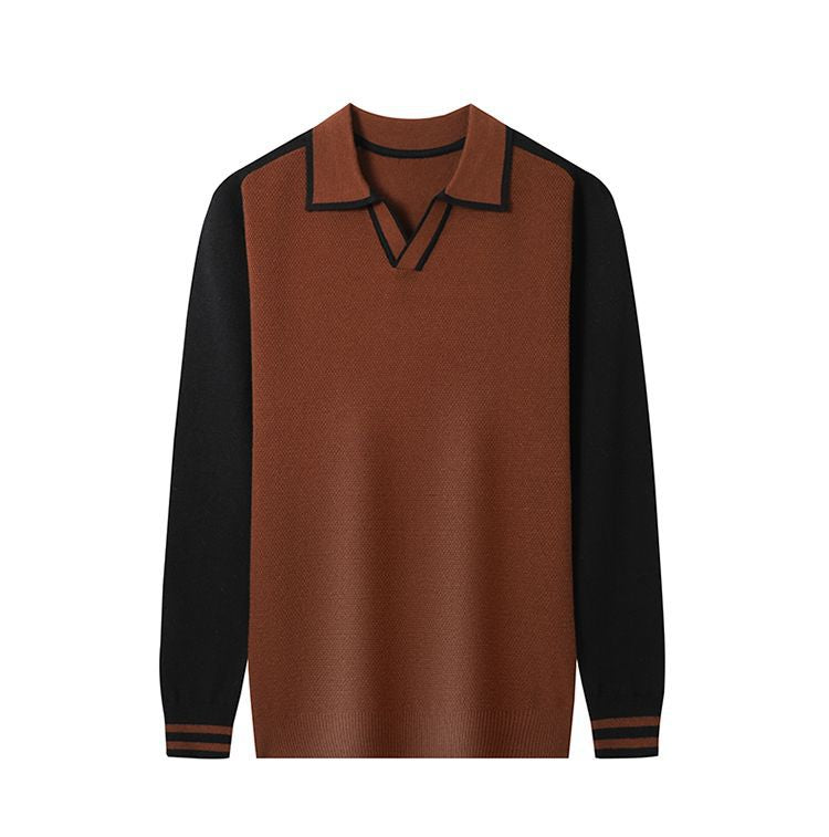 Herren Feinstrickpullover mit V-Ausschnitt und modischem Kontrastdesign ModeGeist