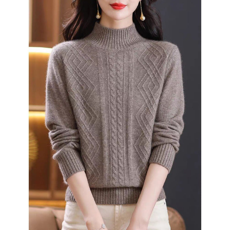 Damen Strickpullover mit Rippenstruktur und hochgeschlossenem Kragen ModeGeist